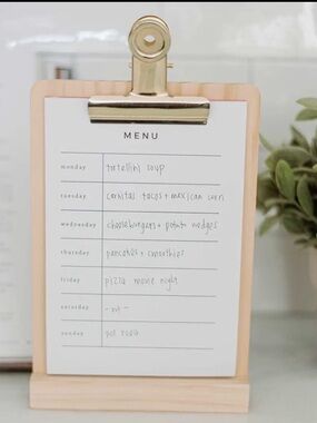 Wood Clipboard Menu Stand with Gold Clip - White Menu Pad